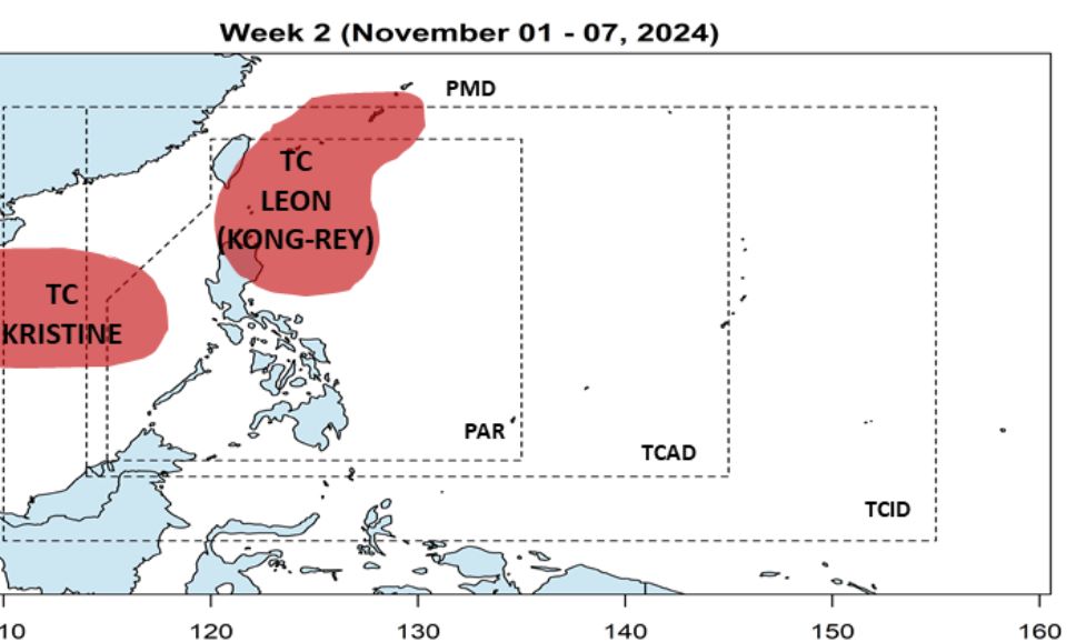 Du bao bao Kong-rey co the ap sat Bien Dong trong tuan tu 1-7.11.2024. Anh: PAGASA