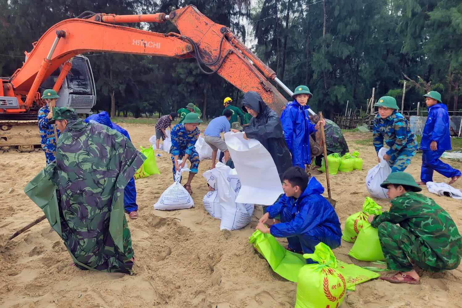 Border Guard forces participate in overcoming coastal erosion and responding to storm Tra Mi. Photo: Vo Tien.