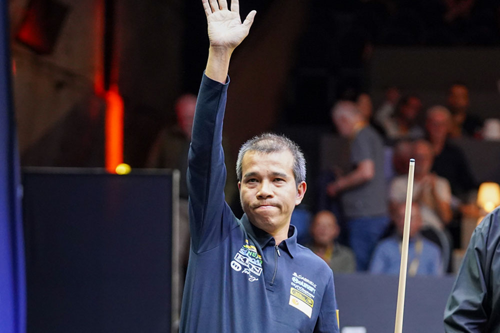 Tran Quyet Chien won the 2024 Veghel World Cup 3-cushion billiards. Photo: UMB