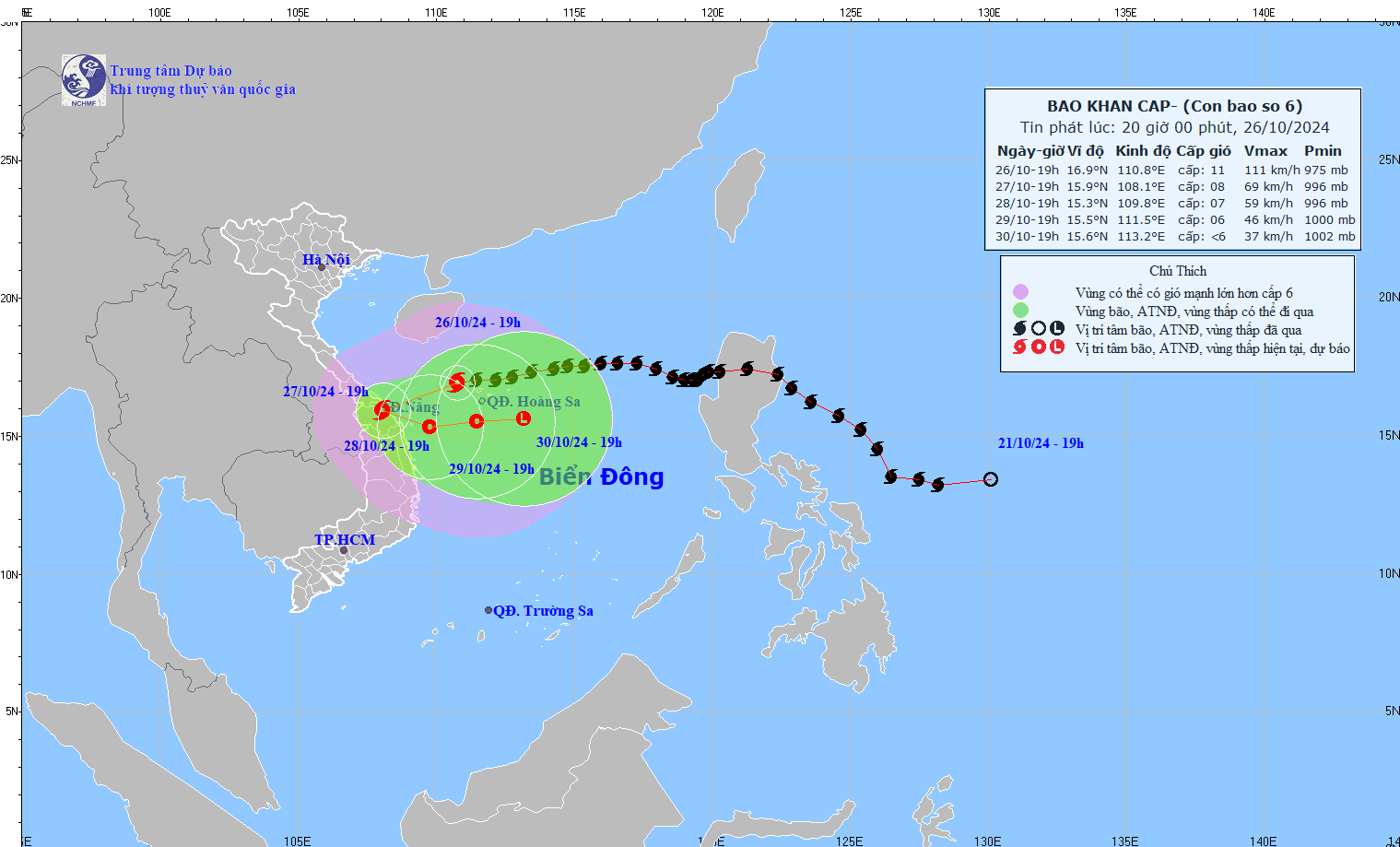 Du bao huong di chuyen cua bao so 6 Tra Mi. Anh: NCHMF