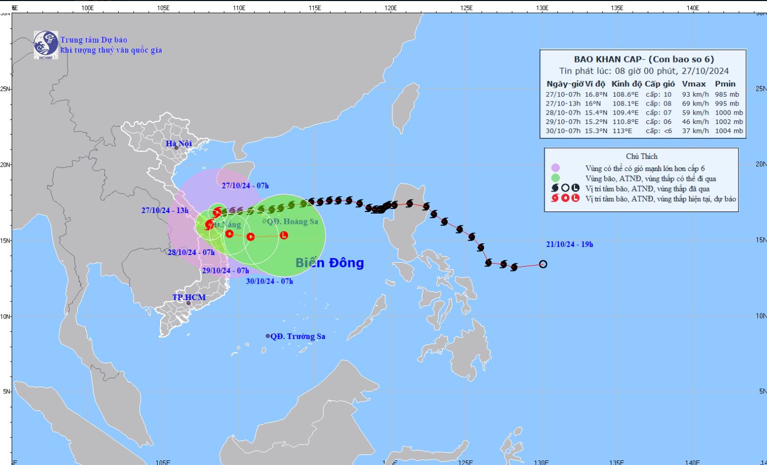 Du bao duong di cua bao trong thoi gian toi. Anh: Trung tam Du bao Khi tuong Thuy van Quoc gia