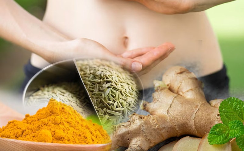 Turmeric, ginger and seeds help improve intestinal health. Graphics: Thien Nhan