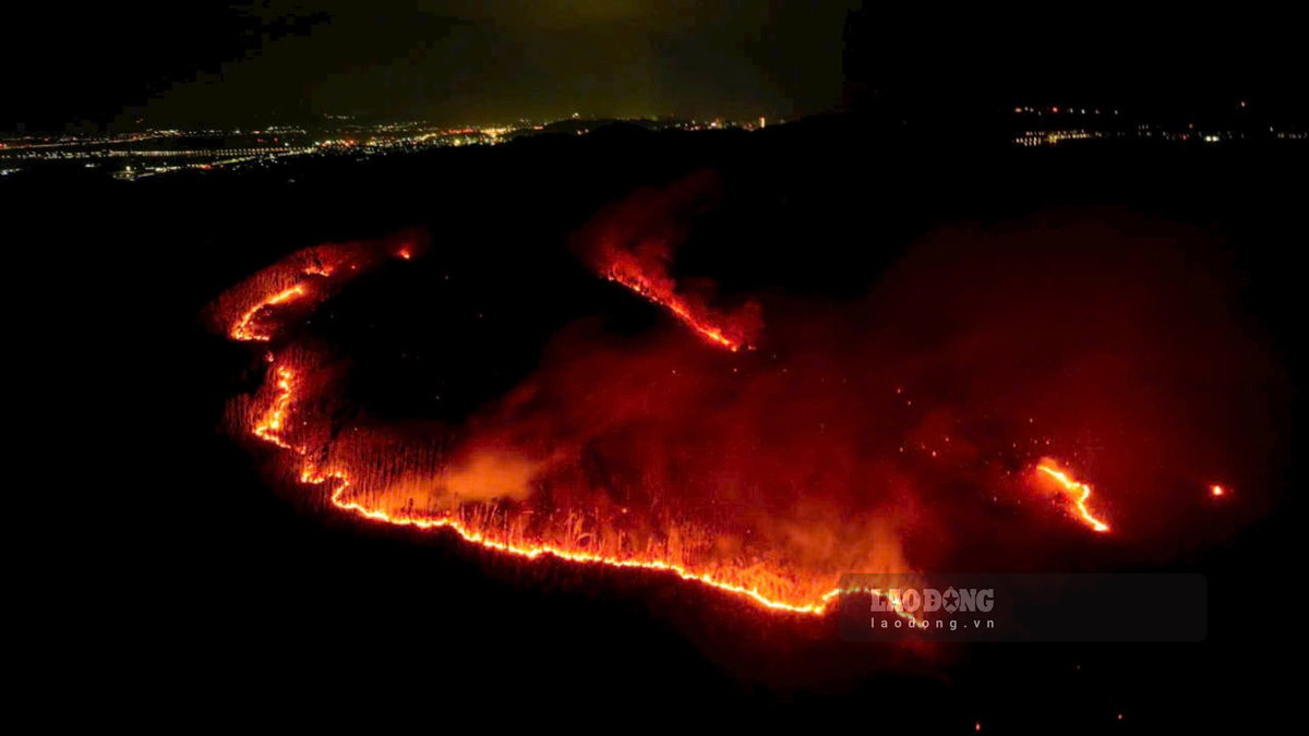 Overview of the forest fire that occurred in Dai Yen ward, Ha Long city, Quang Ninh. Photo: Vu Bang