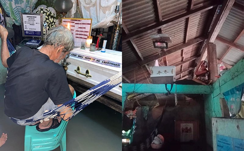 Danice's family had to postpone her funeral and hoist her coffin up to the rafters to avoid flooding when Typhoon Trami hit. Photo: Philippine Star
