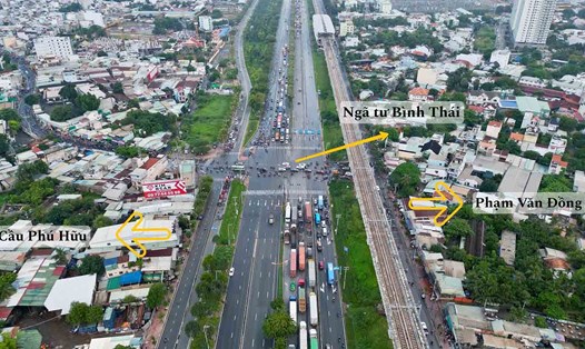 Vành đai 2 đi qua khu vực ngã tư Bình Thái trên đường Võ Nguyên Giáp (TP Thủ Đức, TPHCM). Ảnh: Anh Tú