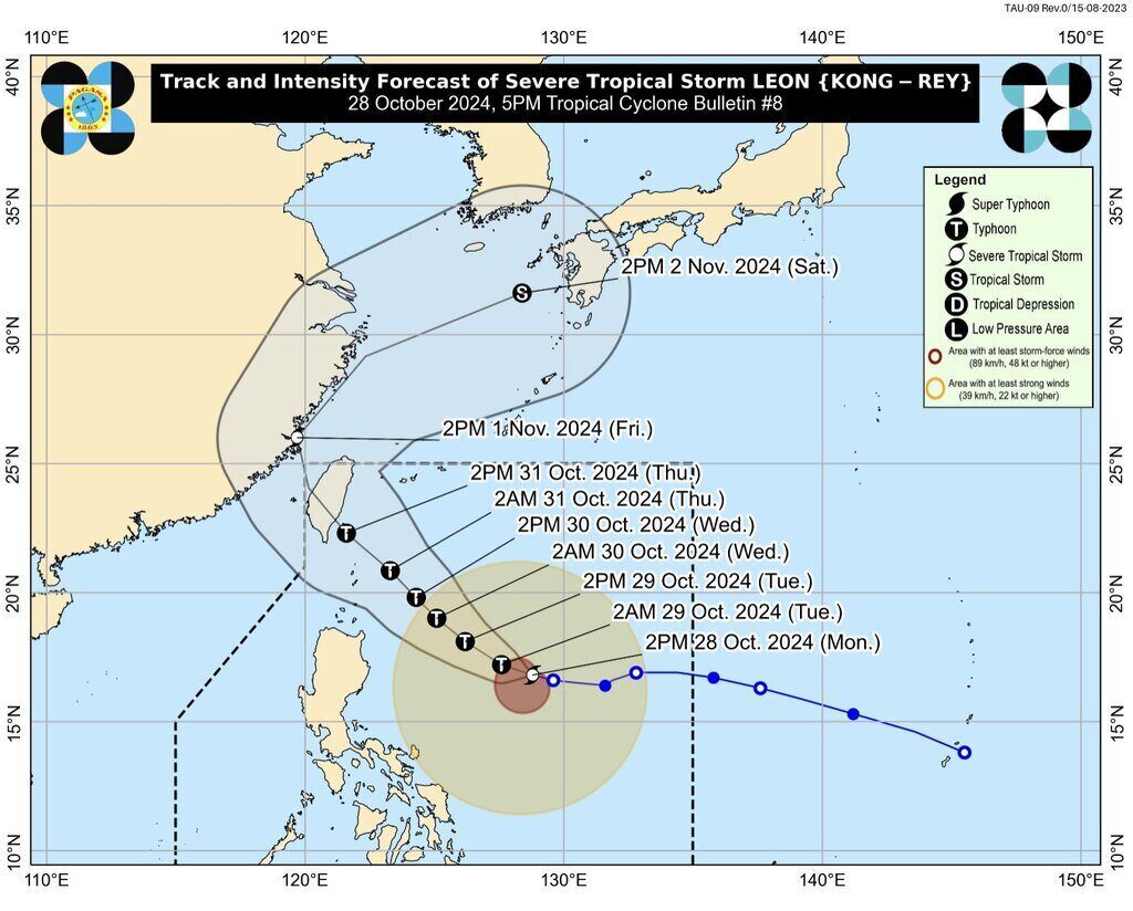 Bao Kong-rey - bao moi sau bao Tra Mi - du kien ap sat Trung Quoc. Anh: PAGASA