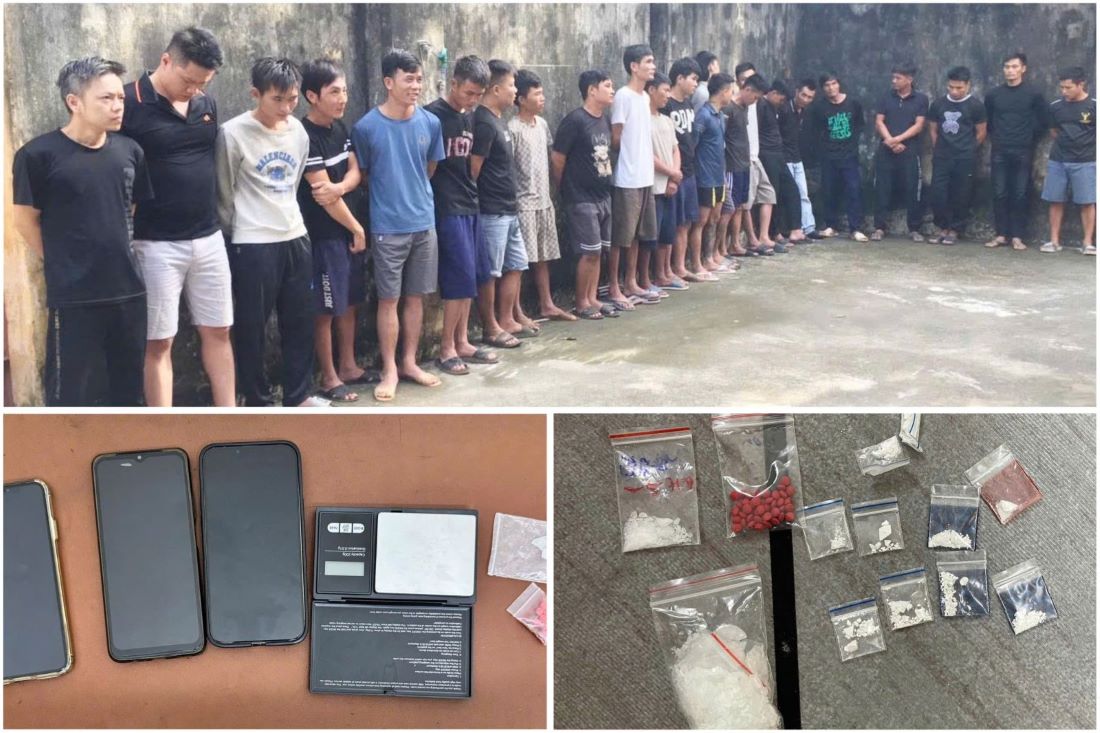 Các đối tượng và tang vật vụ án ma túy. Ảnh: CATH