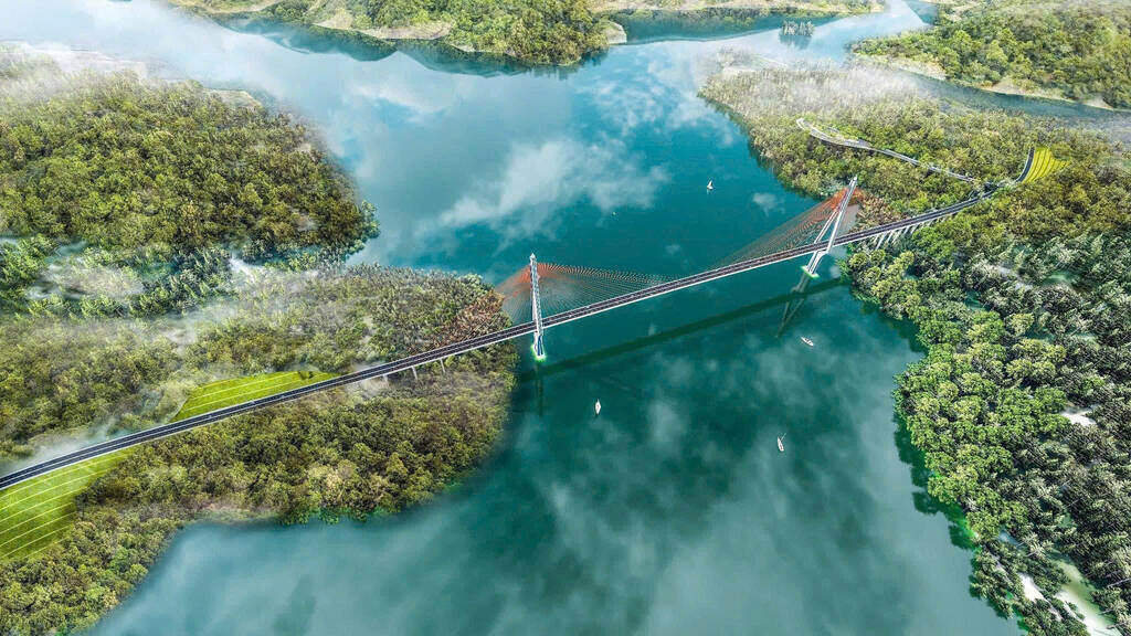 Perspective of a bridge on the Hoa Binh - Moc Chau Expressway. Photo: Provided by the unit