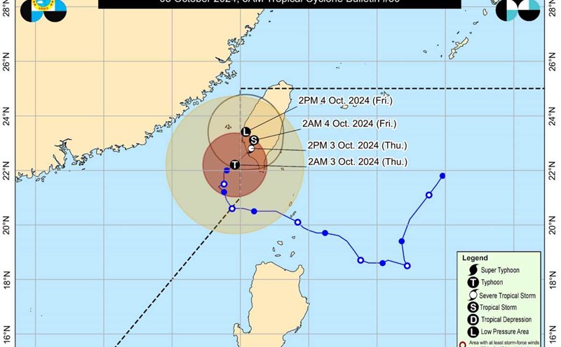Super typhoon Krathon downgraded on October 3, approaching Taiwan (China). Photo: PAGASA