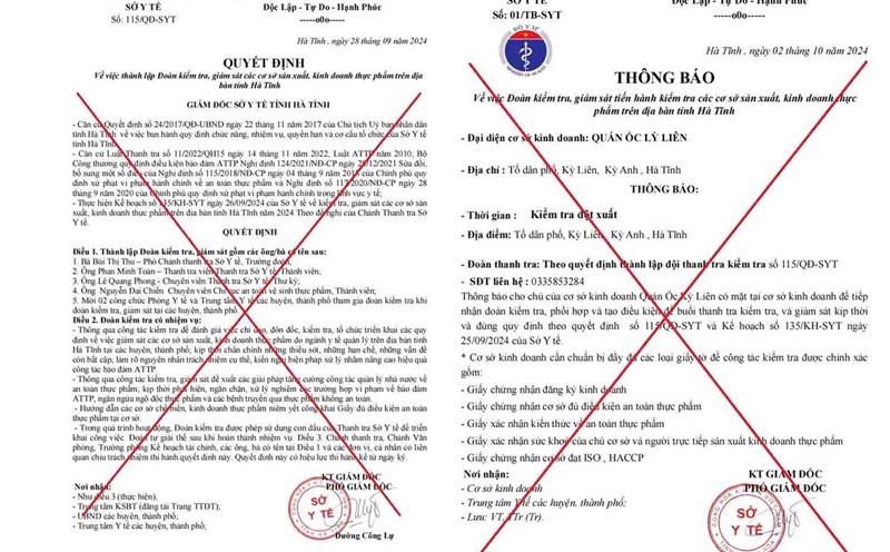 2 văn bản giả mạo mà Sở Y tế Hà Tĩnh vừa phát hiện. Ảnh: Trần Tuấn.