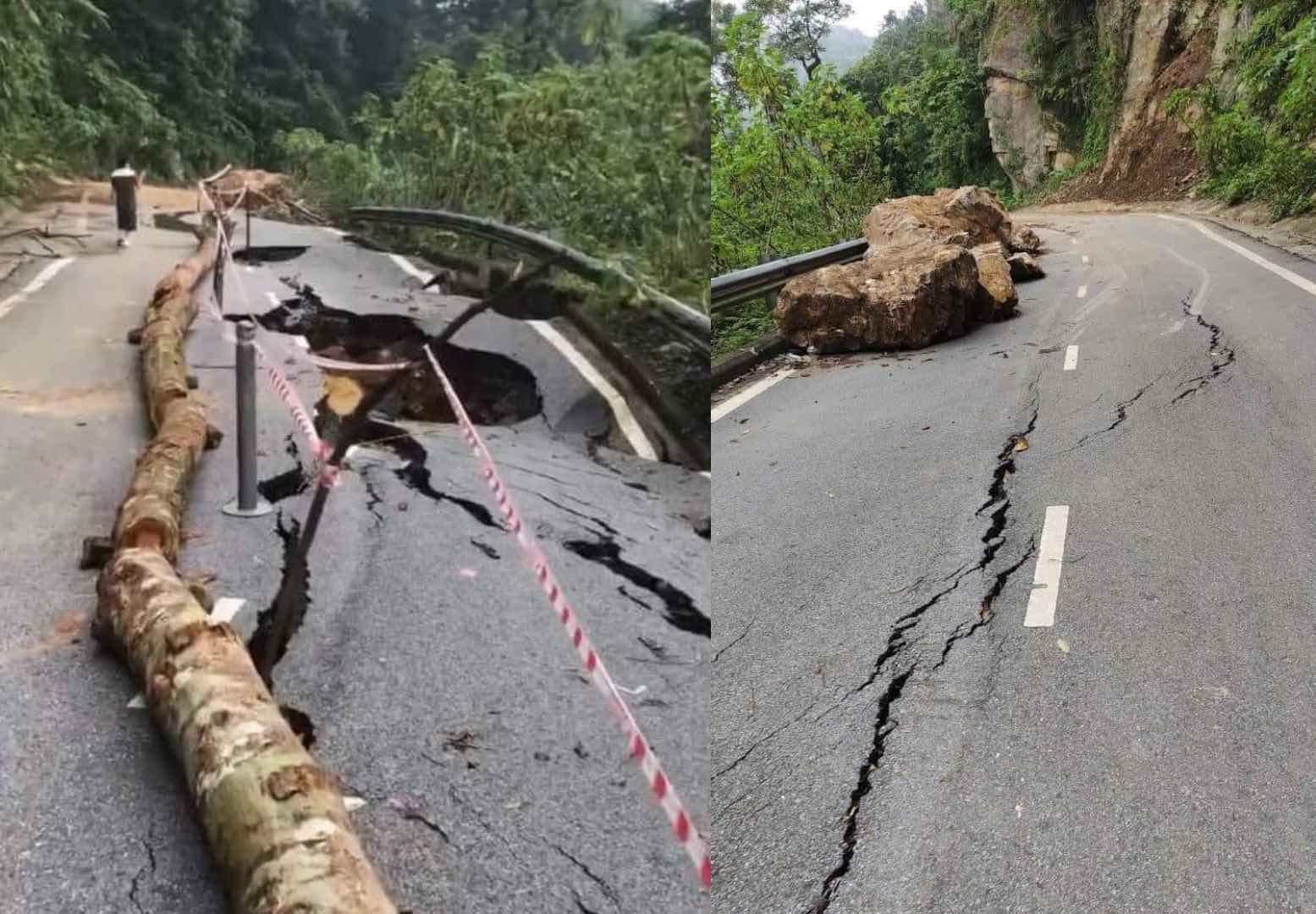 Hình ảnh sạt lở tại đường lên Đền Thượng - Vườn quốc gia Ba Vì. Ảnh: Lê Hiền