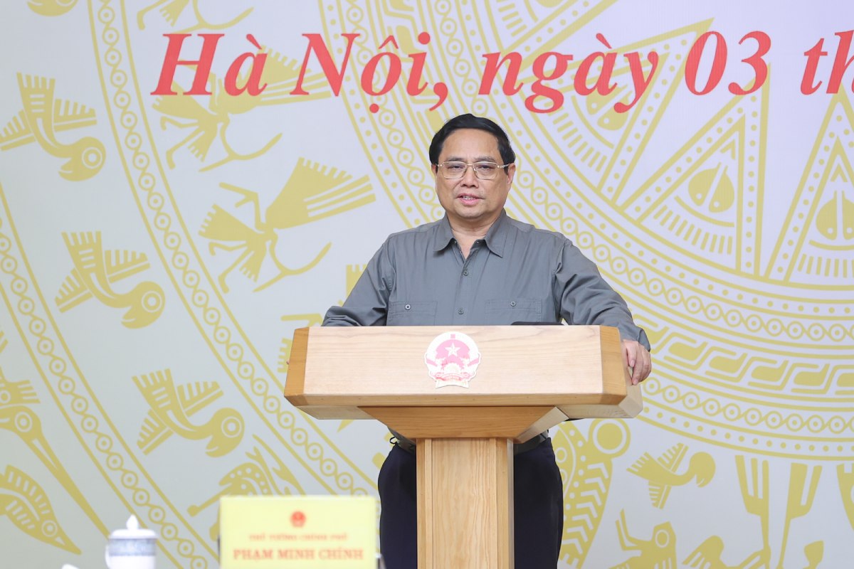 Thủ tướng Phạm Minh Chính chủ trì cuộc làm việc của Thường trực Chính phủ với các doanh nghiệp xây dựng các công trình trọng điểm quốc gia. Ảnh: VGP