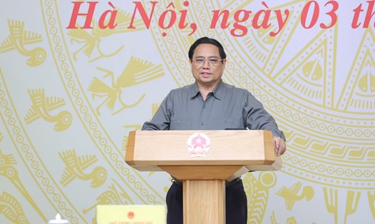 Thủ tướng Phạm Minh Chính chủ trì cuộc làm việc của Thường trực Chính phủ với các doanh nghiệp xây dựng các công trình trọng điểm quốc gia. Ảnh: VGP