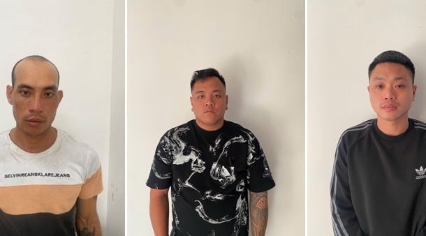 Cat Hai District Police arrested Bui Van Lam, Nguyen Son Tung and Nguyen Viet Hung. Photo: Hai Phong Police