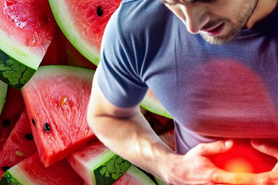 Dưa hấu được coi là thực phẩm có hàm lượng FODMAP cao và nguy hiểm đối với những người bị IBS. Đồ hoạ: Thiện Nhân