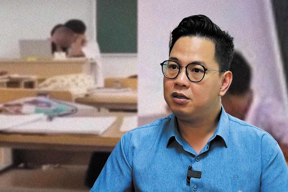 Image of female teacher and male student having intimate gestures at Thach Ban High School (Long Bien district, Hanoi).