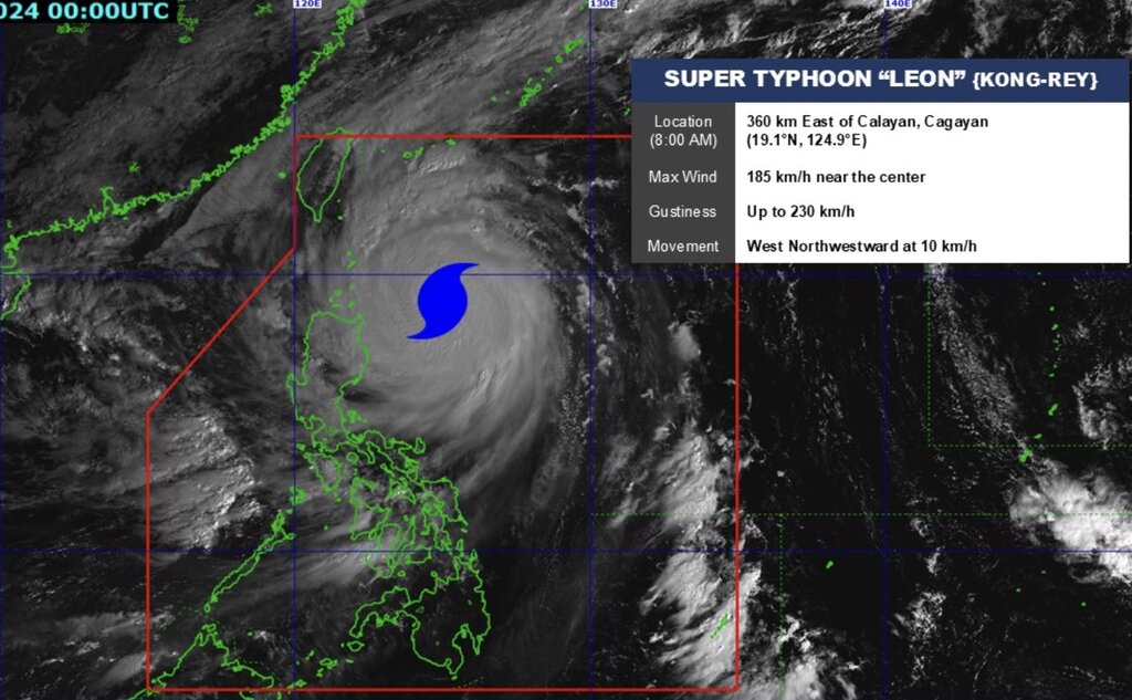 Bão Kong-rey mạnh lên thành siêu bão sớm hơn 24h so với dự báo. Ảnh: PAGASA