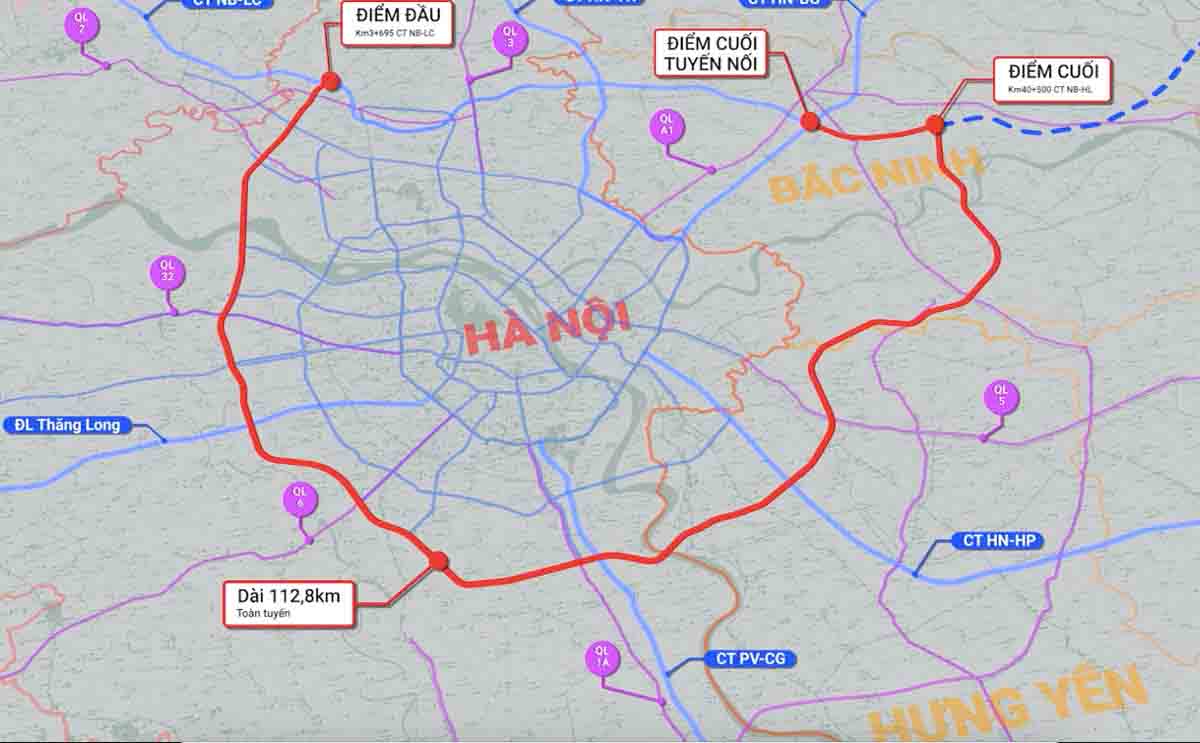 Vanh dai 4 qua Ha Noi, Hung Yen va Bac Ninh dai gan 113km. Anh: UBND TP Ha Noi