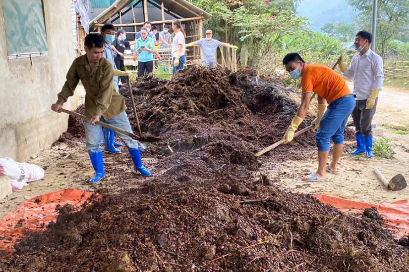 Training on soil improvement techniques and composting from agricultural by-products. Photo: Anh Luan