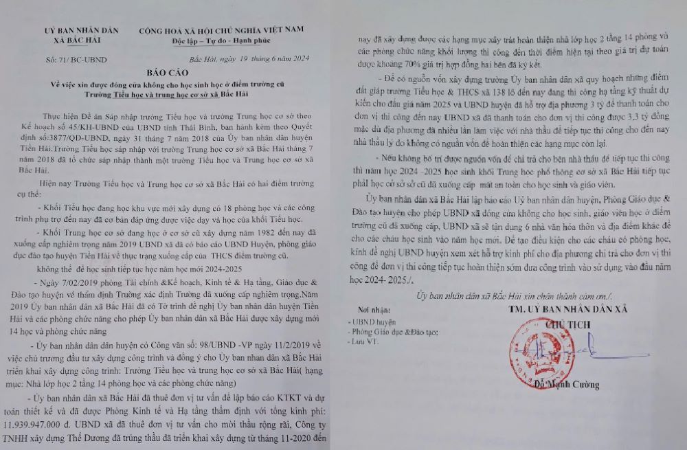 Báo cáo của UBND xã Bắc Hải