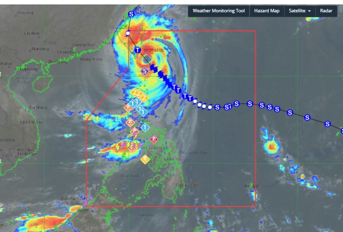 Sieu bao Kong-rey tiep tuc manh len, tien ve phia Dai Loan (Trung Quoc). Anh: PAGASA