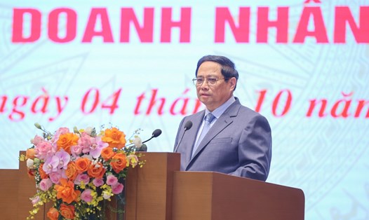 Thủ tướng Chính phủ Phạm Minh Chính phát biểu tại cuộc gặp mặt với các đại diện doanh nghiệp. Ảnh: VGP