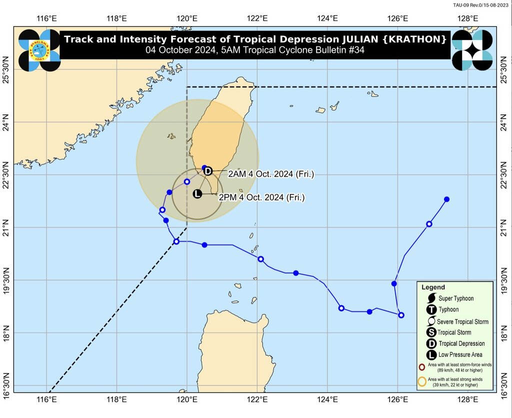 Bao Krathon du bao suy yeu thanh ap thap nhiet doi trong ngay 4.10. Anh: PAGASA