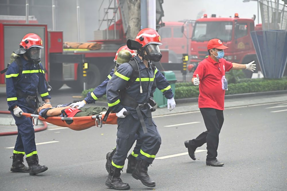 A scene of a fire drill at the MPlaza building.