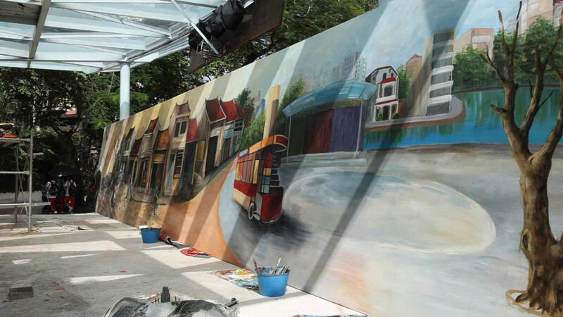 The 12m long painting celebrates the 70th anniversary of the Liberation of the Capital. Photo: Huyen Trang