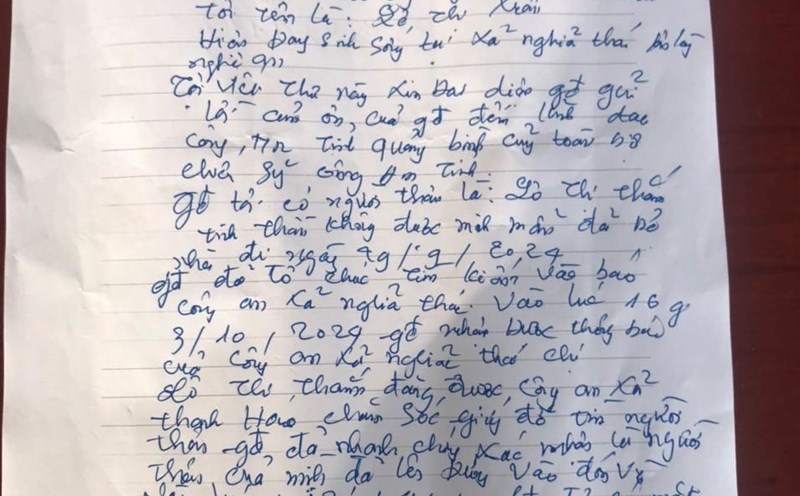 Content of Ms. Lo Thi Xuan's thank you letter to the police force. Photo: Quang Binh Police
