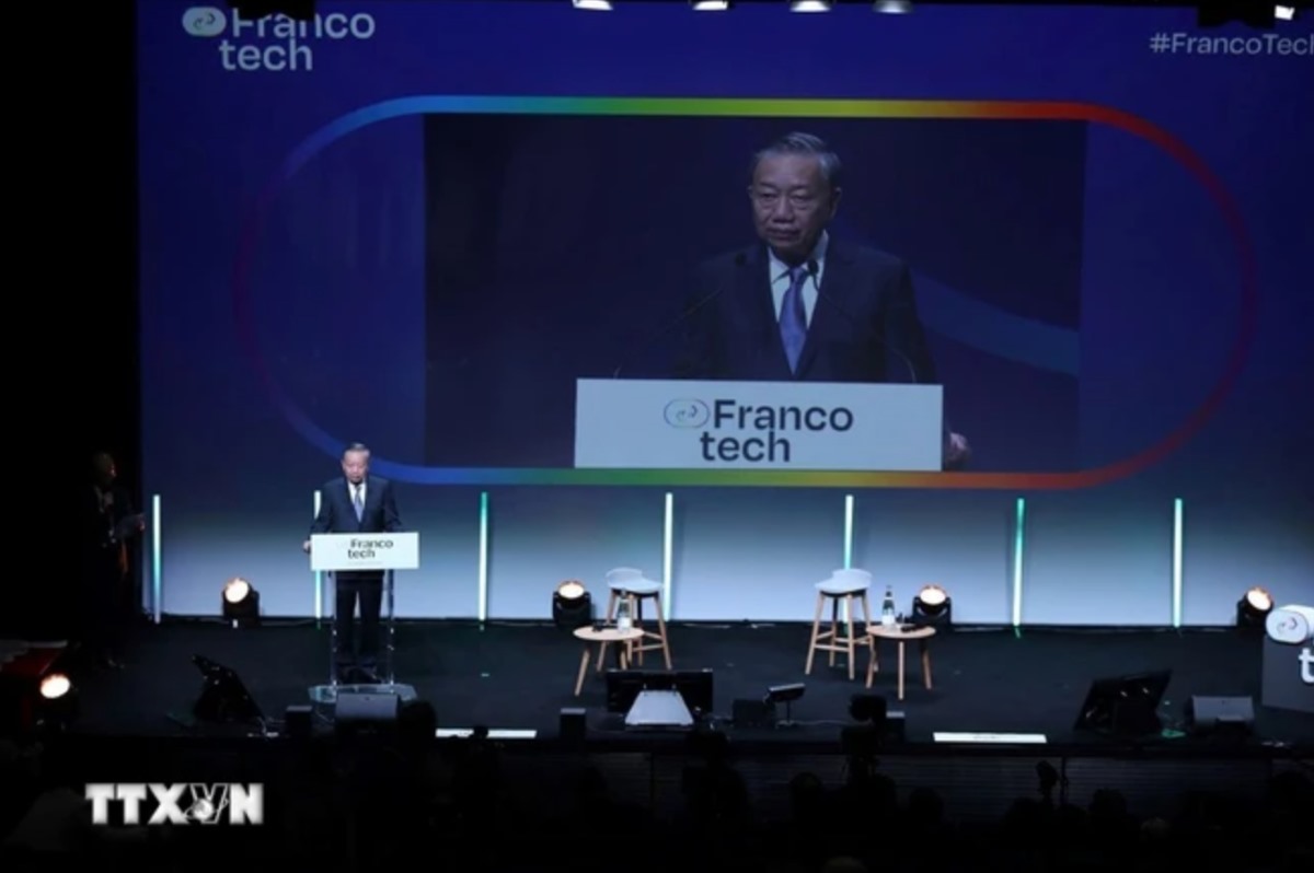 General Secretary and President To Lam speaks at the Franco Tech Forum. Photo: VNA