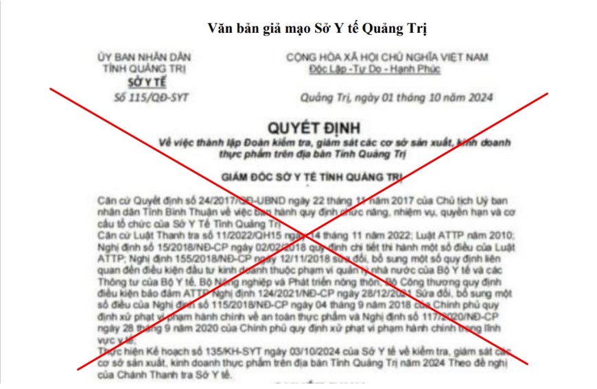 Văn bản mạo danh Sở Y tế tỉnh Quảng Trị. Ảnh: H.Nguyên.