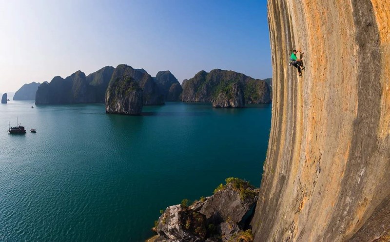 Simon Carter's photo of climbing in the middle of Ha Long Bay. Photo: Provided by tourist