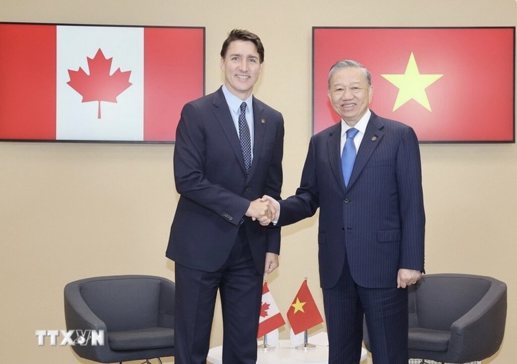 Tong Bi thu, Chu tich nuoc To Lam va Thu tuong Canada Justin Trudeau. Anh: TTXVN