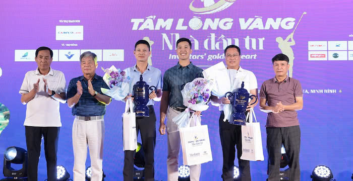 Giai nhat thuoc ve cac golfer Dao Phong Truc Dai (bang A), Vu Van Diep (bang B) va Hoang Ha Anh (bang C). Anh: BTC