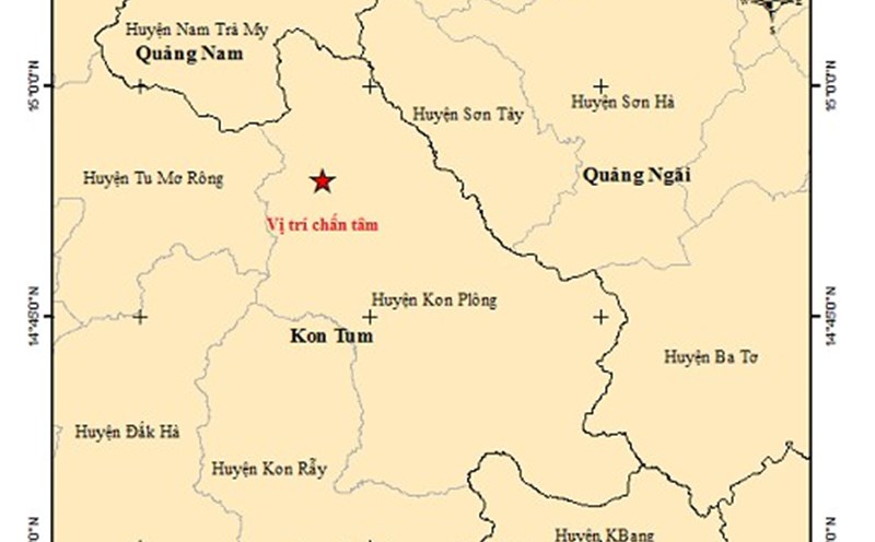 Location of an earthquake that occurred in Kon Plong district, Kon Tum on the weekend (October 5). Photo: Institute of Geophysics.