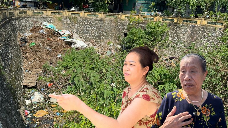 Risk of serious pollution at the green pond. Photo: Hoang Loc