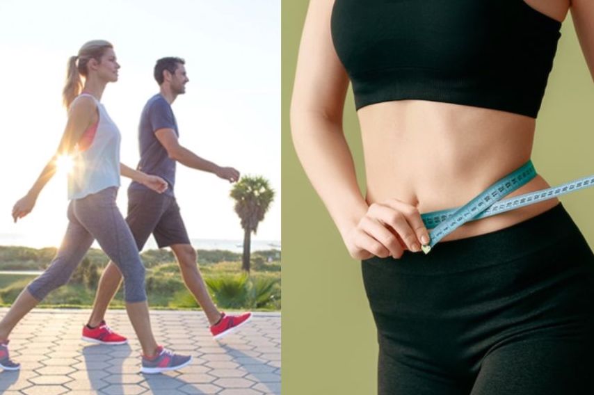 Đi bộ buổi sáng có thể giúp giảm mỡ bụng. Đồ họa: Phương Anh