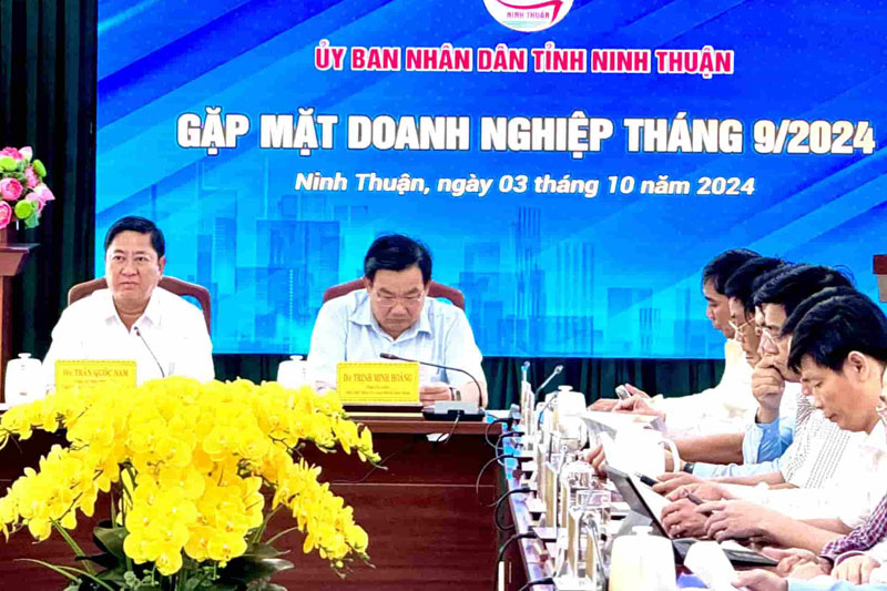 Chairman of Ninh Thuan dialogues with investment enterprises in the area. Photo: Huu Long