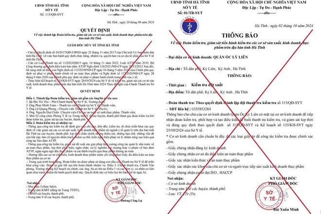 Two fake documents recently discovered by the Ha Tinh Department of Health. Photo: Tran Tuan.