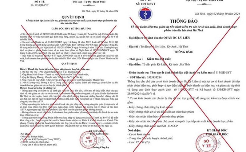 2 văn bản giả mạo mà Sở Y tế Hà Tĩnh vừa phát hiện. Ảnh: Trần Tuấn.