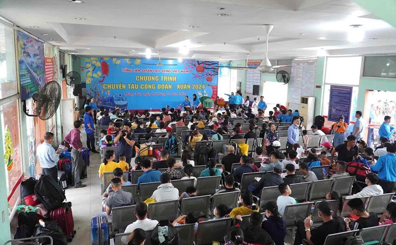 Chuyến tàu Công đoàn - Xuân 2024 đưa đoàn viên, người lao động về quê đón Tết. Ảnh: Hà Anh Chiến