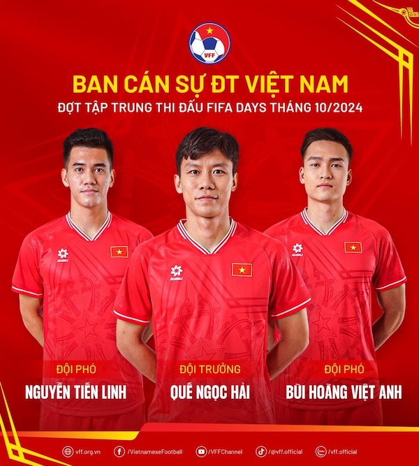 Ban cán sự đội tuyển Việt Nam đợt tập trung tháng 10.2024. Ảnh: VFF