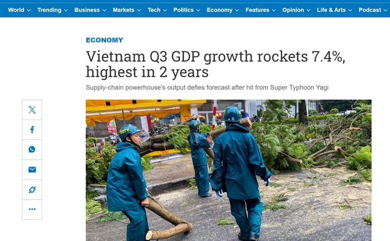 Bài viết trên Nikkei Asia về GDP quý III năm 2024 của Việt Nam. Ảnh chụp màn hình