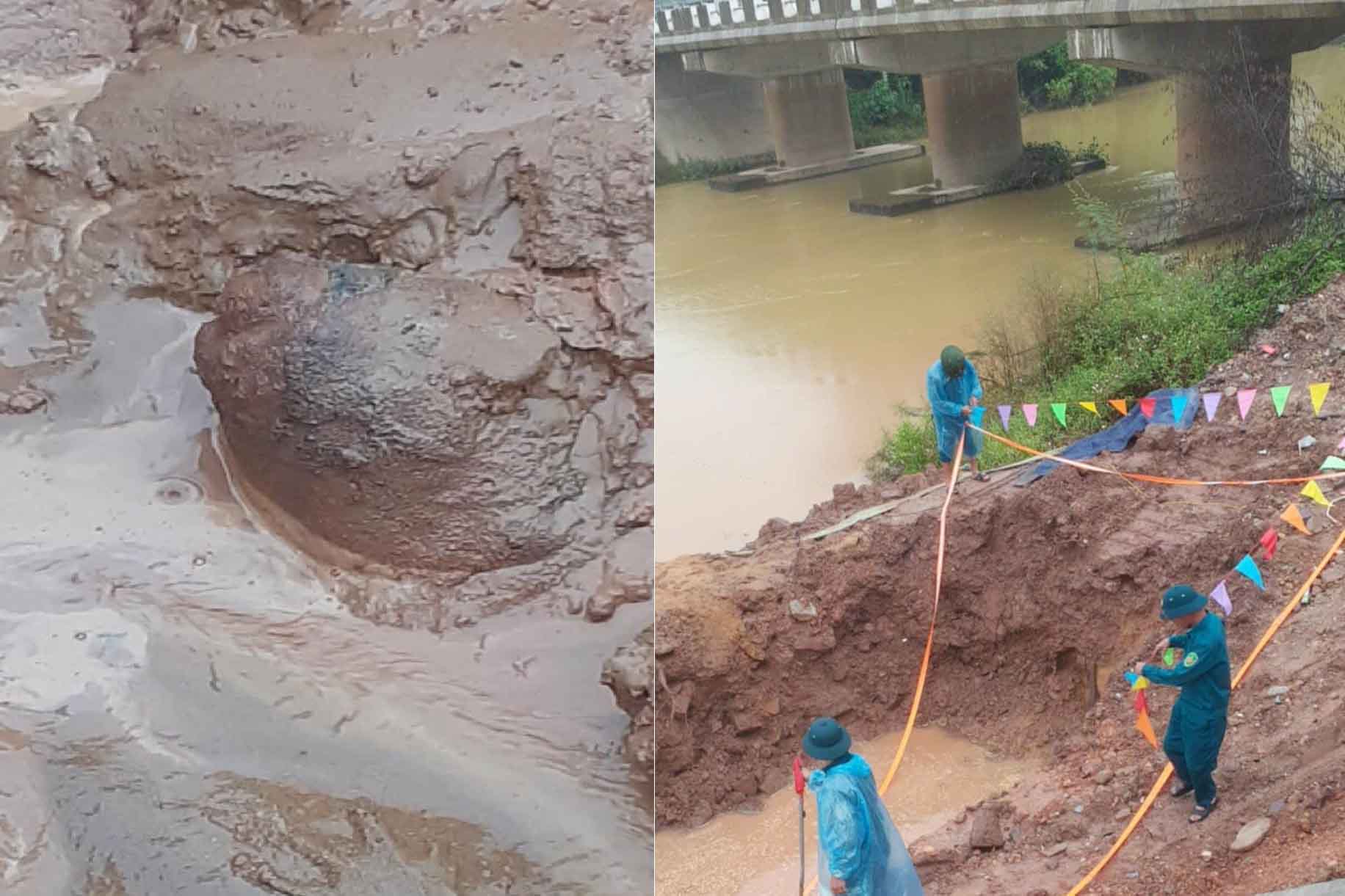 Khu vực phát hiện quả bom ngay gần chân cầu Chợ Vực. Ảnh: Quang Tuấn.