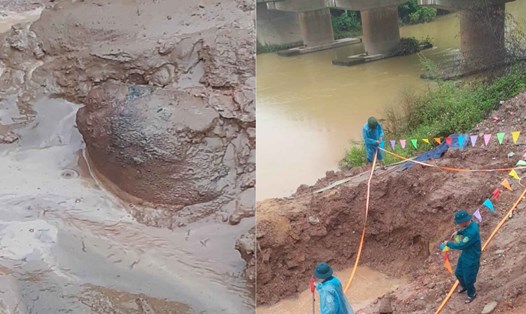 Khu vực phát hiện quả bom ngay gần chân cầu Chợ Vực. Ảnh: Quang Tuấn.