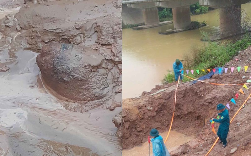 The area where the bomb was found is near the foot of Cho Vuc bridge. Photo: Quang Tuan.