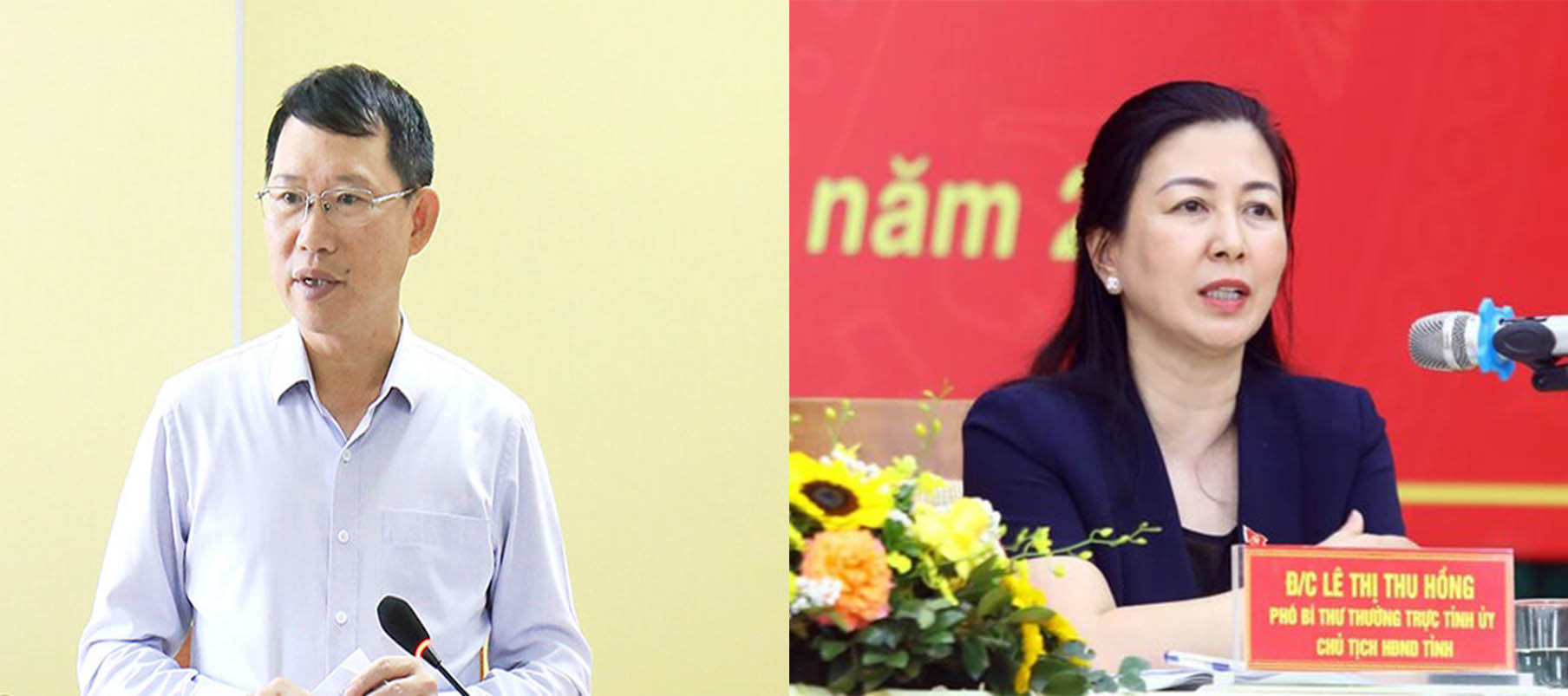 The People's Council of Bac Giang province dismissed the position of Chairwoman of the Provincial People's Council for Ms. Le Thi Thu Hong (right), and dismissed the position of Chairman of the Bac Giang Provincial People's Committee for Mr. Le Anh Duong. Photo: Bac Giang Newspaper