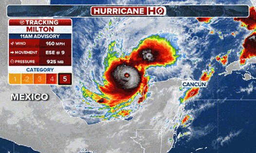 Mắt bão Milton rõ ràng, đường kính đĩa mây lên đến 450-500km. Ảnh: Fox