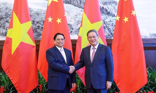 Thủ tướng Chính phủ Phạm Minh Chính và Thủ tướng Lý Cường trong cuộc hội đàm ngày 24.6.2024, tại thành phố Đại Liên, tỉnh Liêu Ninh, Trung Quốc. Ảnh: VGP